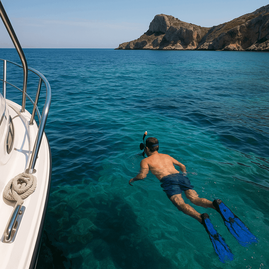 Vista aérea de un barco navegando en aguas cristalinas de Alicante.