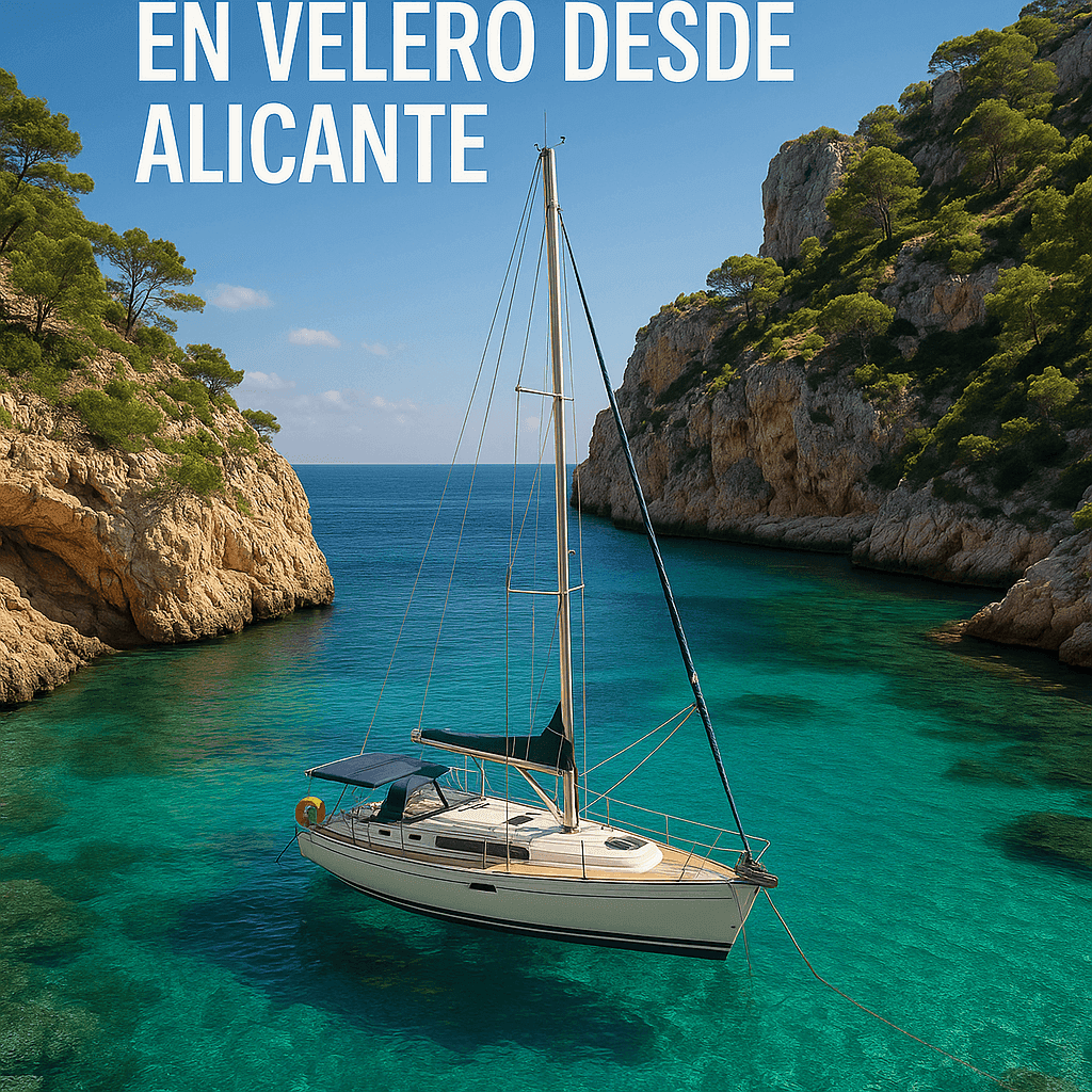 Velero anclado en una cala de aguas cristalinas en Alicante
